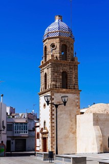 Church tower with round dome, Rota, Andalusia, Spain, Europe