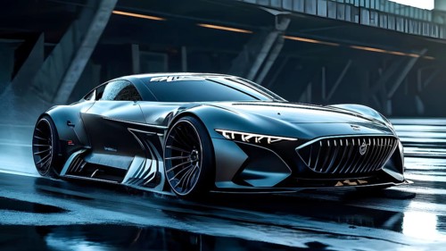Sportscar with a body design based on the streamlined aerodynamic shape of a shark, AI generated