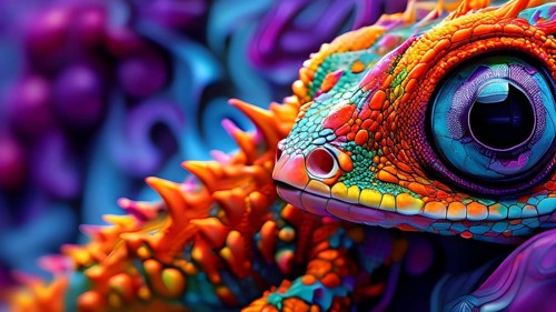 Nano material inspired by gecko feet with intricate patterns and vibrant colors representing