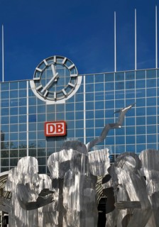 A stainless steel figure group at the main railway station entitled The Ring by Horst Antes,
