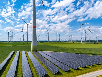 Wind farm near Marsberg, photovoltaic system, utilisation of land for renewable energies,