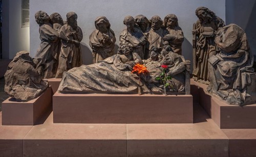 Sculptural representation of the Death of the Virgin Mary in St Kilian's Cathedral, Würzburg, Lower