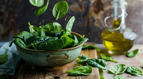Nutritious spinach salad leaves that provide big health benefits, AI generated