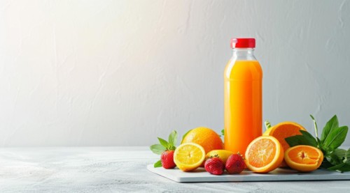 Healthy fruit and vegetable juice nutrition drink. Lots of copyspace, AI generated