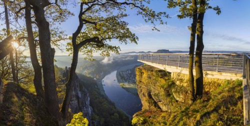 Sunrise in Saxon Switzerland, Rathen, Saxony, Germany, Europe