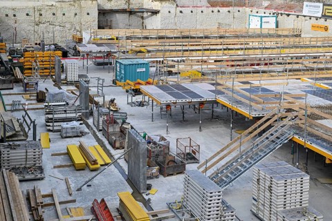 Large construction site for floor formwork