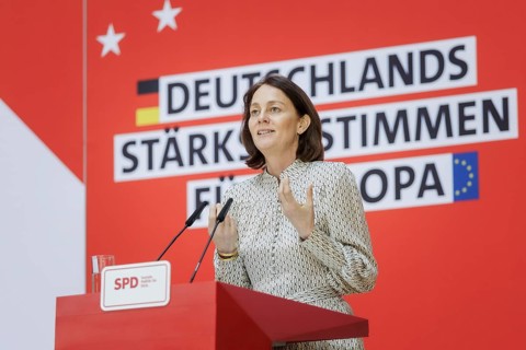 Katarina Barley, SPD lead candidate for the 2024 European elections, at a press conference