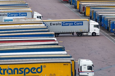 Lorry, container loading, port, Gothenburg, Sweden, Europe
