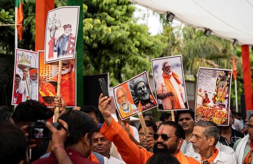 New Delhi, India, 4 June 2024. Bharatiya Janata Party (BJP) supporters celebrate as India's Prime