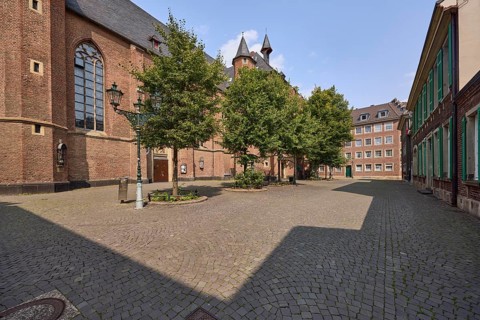 St Lambert's Basilica and residential building on Stiftsplatz in the old town centre of Düsseldorf,