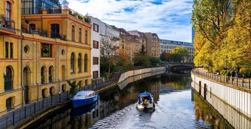 Boats and ships on the Fischerinsel, Berlin, Germany, Europe