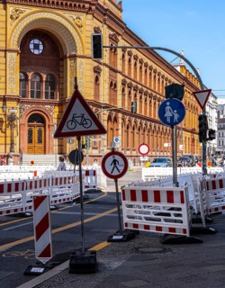 Roadworks and barriers, Oranienburger Straße, Berlin-Mitte, Germany, Europe