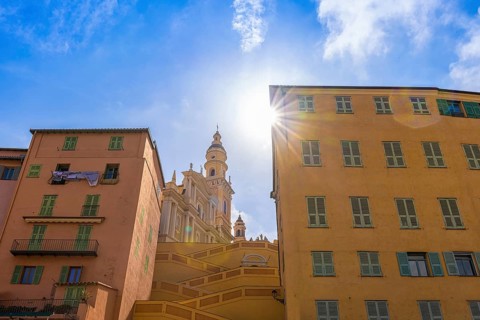 France, French Riviera, scenic Menton old city streets in historic center, Europe