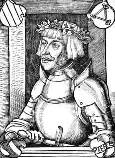 Portrait of Ulrich von Hutten (1488-1523) with ancestral coat of arms and knight's armour, after a