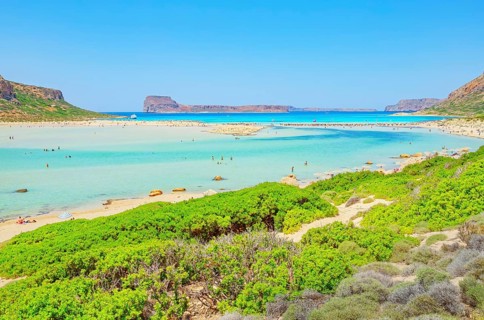 View of Balos bay, Gramvousa Peninsula, Chania, Crete, Greece, Europe