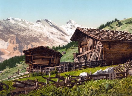 Swiss dwelling, Mürren, Bernese Oberland, Switzerland, Historic, digitally restored reproduction