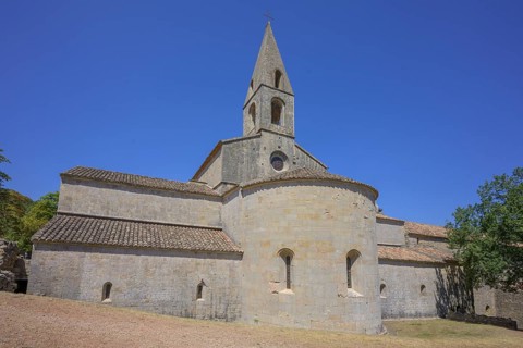 Exterior view of the Romanesque Cistercian abbey of Le Thoronet, Département Var, France, Europe