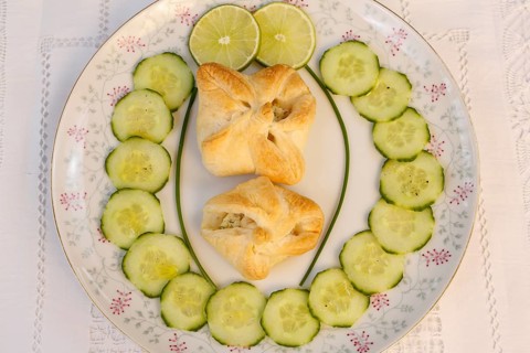 Southern German cuisine, trout cream in puff pastry, starter, fish dish, baked, from the oven,