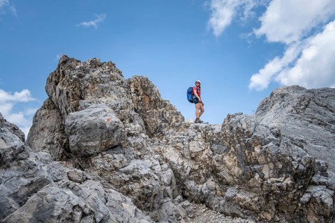 Mountaineer on the Jubiläumsgrat between Zugspitze and Alpspitze, high mountains, Wetterstein