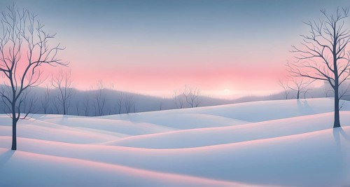 Illustration of a cold winter sunrise, represented by a minimalist gradient of soft pastel pinks