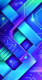 Interlocking geometric shapes that morph into circuits, symbolizing AI logic and algorithms,