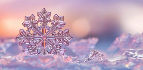 Beautiful natural snowflake close-up in A snowy winter scene banner. generative AI., AI generated