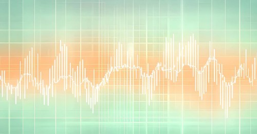 Glowing digital wave forms fluctuating in sync with a pulsating grid background, representing the