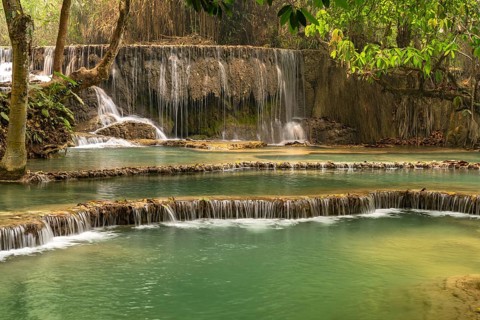 The multi-levelled Kuang Si waterfall near Luang Prabang, Laos, Asia