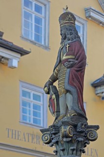 Emperor Joseph Fountain and Monument to Joseph I and Theatre of the City of Aalen, German with