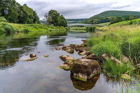 Landscape in the Wye Valley and the Bigsweir Bridge, Monmouth, Wales, Great Britain