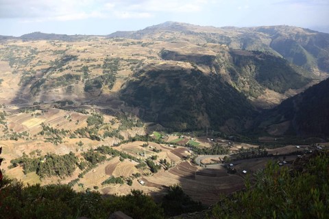 Beautiful landscape in the highlands between Mekele and Lalibela, Ethiopia, Africa
