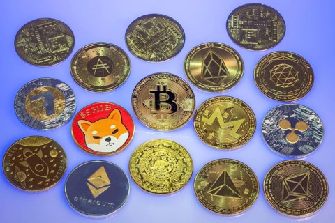 Various cryptocurrencies, symbol coins, optical placeholder for the digital currency, blockchain,