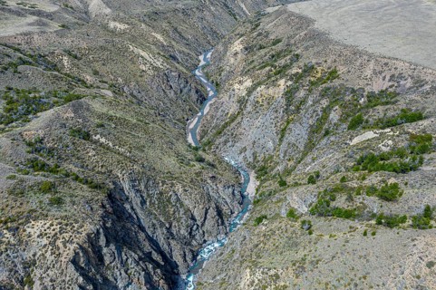 Canyon of river Rio Aviles in the arid landscape of Park Patagonia, Patagonia, Chile, South America