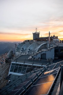 Modern mountain station of the Bavarian Zugspitze railway at the summit of the Zugspitze, at