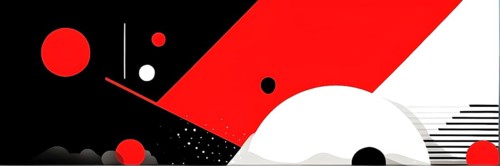 Minimalist illustration featuring abstract geometric shapes with red color accent symbolizing fun