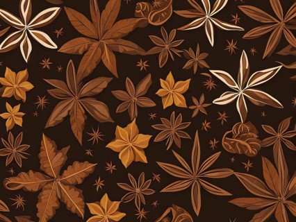 Abstract wallpaper illustration of Christmas spices like cinnamon sticks, star anise, and cloves,
