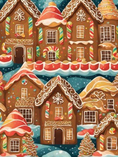 Abstract wallpaper illustration of of gingerbread house decoration, AI generated