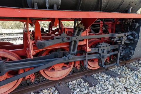 Locomotive, locomotive, tractor, rail vehicle, detail, Durlesbach railway station, opened in 1849