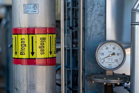 Biogas upgrading plant, purification of biogas from organic waste, green waste and contents of the