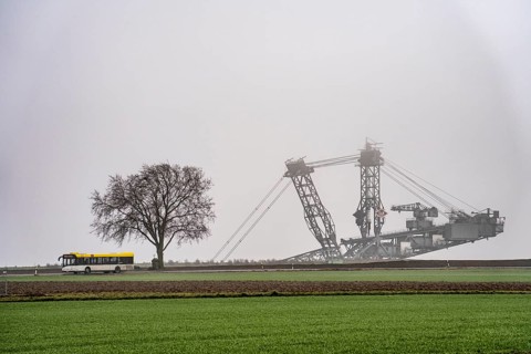 Mining excavator at the Garzweiler II open-cast lignite mine at the former, demolished village of