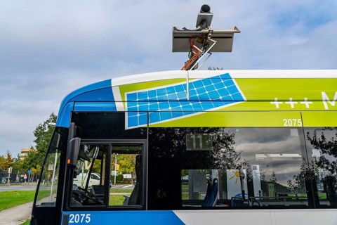 Electric bus from Stadtwerke Münster, at a fast charging station, bus stop, Dieckmannstrasse bus
