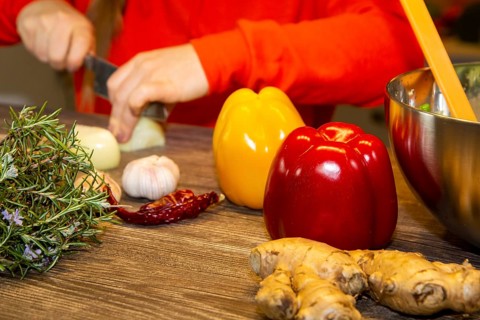 Vegan cooking: Close-up of peppers and ginger