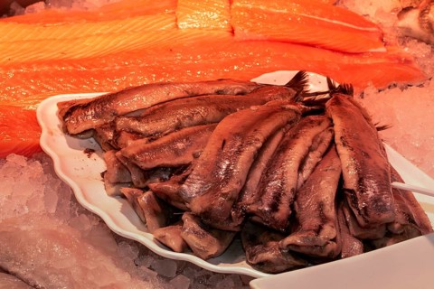Close-up of a fish counter