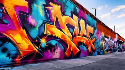 AI generated picture of an urban wall covered with graffiti