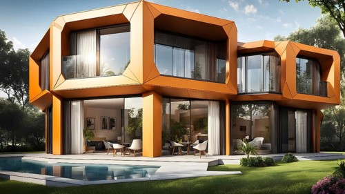 Modern residential house inspired by honeycomb hexagonal patterns, AI generated