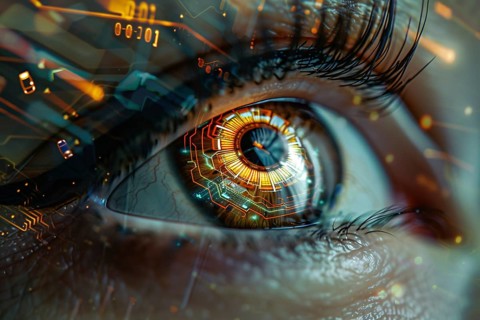 Futuristic technology concept showing cybernetic eye. Artificial intelligence, AI generated