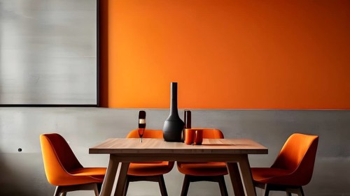 Minimalist modern interior showcasing a dining table with wooden chairs, AI generated