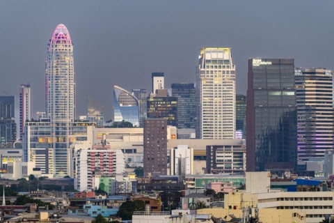 Panorama from Golden Mount, skyline of Bangkok, Thailand, Asia