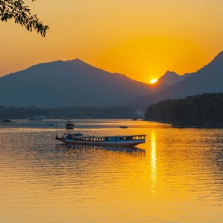 Sunset on the Mekong near Luang Prabang, Laos, Asia