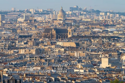 View of Paris from the Sacré-Cur de Montmartre Basilica, Montmartre, Paris, Île-de-France, France,